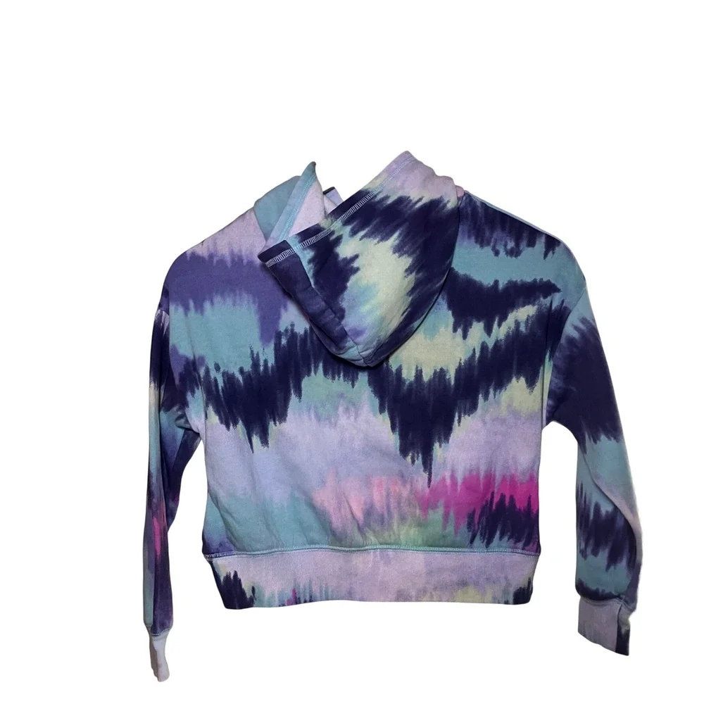 Justice Girls Size 7/8 Small Dye Glitter Logo Cropped Hoodie Sweatshirt